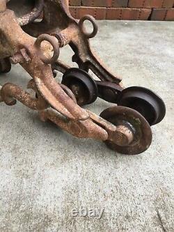 Antique 8 Wheel Ney Hay Tool Cast Iron Trolley Barn Farm Carrier Canton Ohio