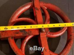 Antique ANVIL Rope pulley with Large HOOK steel/cast iron 1 rope 12 wheel