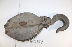 Antique Anvil Large Massive Steel Pulley & Hook Industrial Block Snatch Tool USA