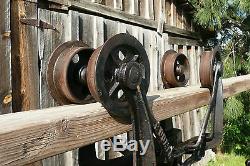 Antique BOOMER Hay Trolley Pulley Carrier Cast Iron Steam Punk Industrial