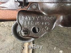Antique Beatty Bros Hay Trolley Pulley Rod Cable Cast Iron Farm Tool Pat'd 1885
