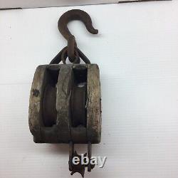 Antique Block Tackle Wooden Pulley Stamped