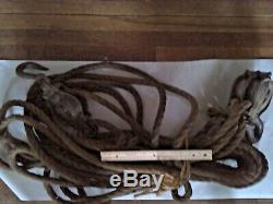 Antique Block and tackle with two pulleys, Heavyweight rope, Metal, Rustic Decor