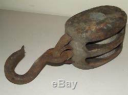 Antique Boat Ship Maritime Double Block & Tackle Pulley Boston & Lockport Block