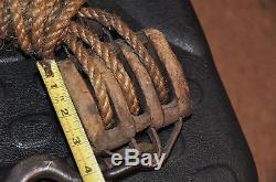 Antique Boston and Lockport Co. Wood Block and Tackle with Old Rope Barn Pulley