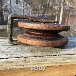 Antique C 1871 Rare Dory Fishing Roller Pulley Block & Tackle Maritime Nautical