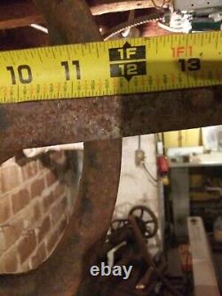 Antique Cast Iron 12 Inch Steampunk Pulley Wheel With Hook And Bracket