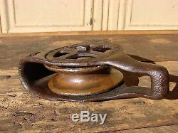 Antique Cast Iron & Brass Hay Trolley Drop Pulley Ney Steampunk Industrial Barn