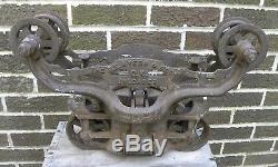 Antique Cast Iron F E Myers Barn Hay Trolley Pulley Carrier Farm Tool Unloader