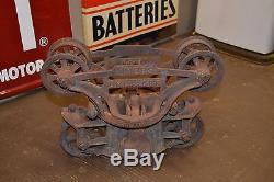 Antique Cast Iron F E Myers Barn Hay Trolley Pulley Sheave Carrier Unloader