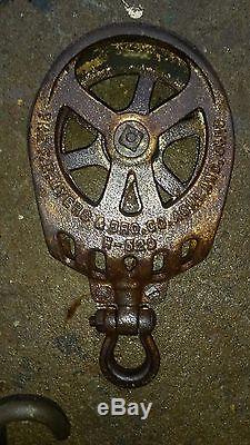 Antique Cast Iron F E Myers Bro OK Unloader Ashland Hay Trolley Pulley & Track