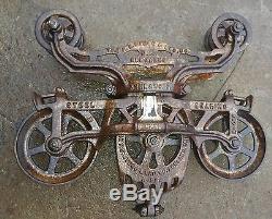 Antique Cast Iron F E Myers Bro OK Unloader Ashland Hay Trolley Pulley & Track