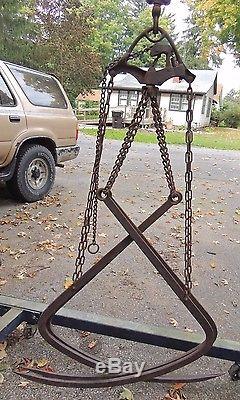 Antique Cast Iron F E Myers H-321 Unloader Hay Trolley Pulley With Lantz Hooks
