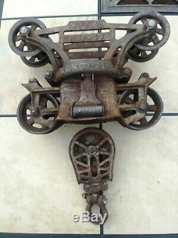 Antique Cast Iron F. E Myers Hay Trolley With Latching Pully Excellent Patina
