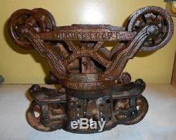 Antique Cast Iron H. E. MYERS&BRD. CLOVER LEAF Hay Trolley Great Patina Barn Find
