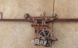 Antique Cast Iron Harvester Hay Trolley, Pat 1916, Vintage Rope Pulley Barn