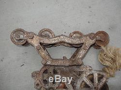 Antique Cast Iron Hay Trolley CA Olson 1910 Pulley Advance Rare Vintage Rope