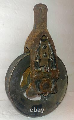 Antique Cast Iron Hay Trolley Carrier Barn Rope Drop Pulley Farm Tool Steampunk