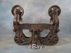 Antique Cast Iron Leader Hay Trolley Pulley Farm Barn Tractor Sign Lamp Lighting