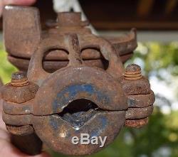 Antique Cast Iron Pulley (Metal Farm Tool) with Hook H33, H158 J. E. Porter