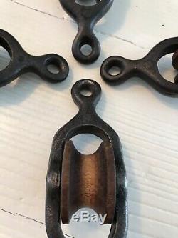 Antique Cast Iron Pulley, rare set of 4