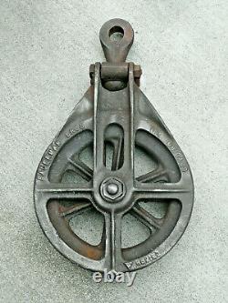 Antique Cast Iron SAUERMAN BROTHERS Large Industrial Cable Rigging Pulley
