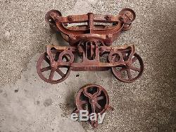 Antique Cast Iron STAR HAY CARRIER TROLLEY BARN with Drop Pulley Lighting Fixture
