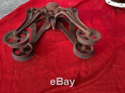 Antique Cast Iron Wood Beam Hay Trolley Barn Pulley BOSS STRICKLERS