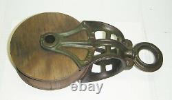 Antique Cast Iron & Wood Block & Tackle Barn Pulley