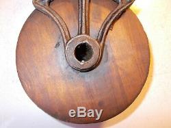 Antique Cast Iron & Wood Pulley M. H. T. Co. Farm Barn Tool Ornate Rustic Decor