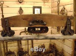 Antique Cast Iron and Wood Rare Louden Universal Sling Carrier Trolley Pulley
