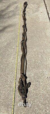 Antique Double Pulley With Rope Barn Salvage Industrial 4 Strand Rope Pat 1905