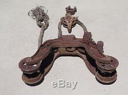 Antique E. L. CHURCH cast iron hay trolley PAT. 1876 vtg farm carrier pulley BIG