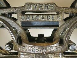 Antique F. E. MYERS & BRO. UNLOADER HAY TROLLEY vtg. Barn farm carrier + PULLEY