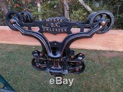 Antique F. E. Myers & Bros. Wood Beam Unloader Cast Iron Hay Trolley Barn Light