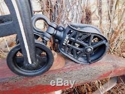 Antique F. E. Myers & Bros. Wood Beam Unloader Cast Iron Hay Trolley Barn Pulley