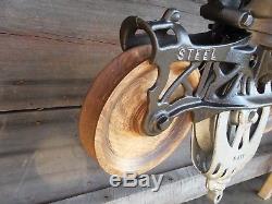 Antique F. E. Myers Cloverleaf Original Hay Trolley With Wood Wheels Decor Light