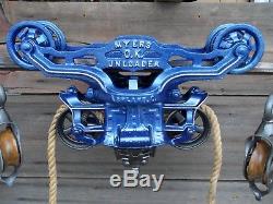 Antique F. E. Myers O. K Unloader Hay Trolley Restored / Bonus Pulleys Rustic Deco