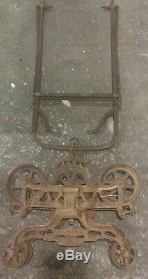 Antique F. E. Myers OK Unloader Barn Hay Trolley Carrier Pulley With Forks H529