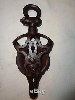 Antique FANCY BARN ROPE PULLEY marked H-50Farm Tool
