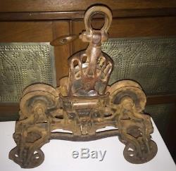 Antique FE Myers OK Unloader Hay Loader Cast Iron Barn Trolley With Drop Pulley