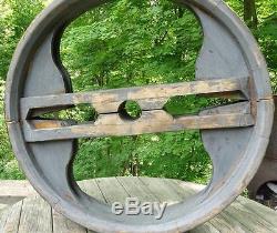 Antique Flat Belt Wooden Pully Wheel HUGE 39½ Industrial Steampunk Table Top
