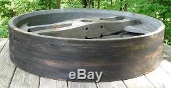 Antique Flat Belt Wooden Pully Wheel HUGE 39½ Industrial Steampunk Table Top