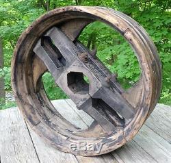 Antique Flat Belt Wooden Pully Wheel LARGE 22 Industrial Steampunk Table Top