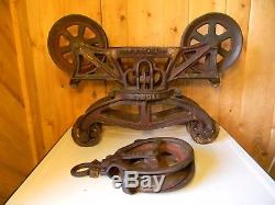 Antique HUDSON Hay Trolley Carrier Barn Rustic Decor with Drop Pulley