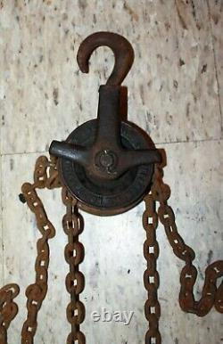 Antique Harrington Differential Hoist Block & Tackle 2 Pulleys 20' Chain