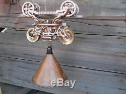 Antique Hay Trolley F. E Myers Hanging Light With Copper Funnel And Track