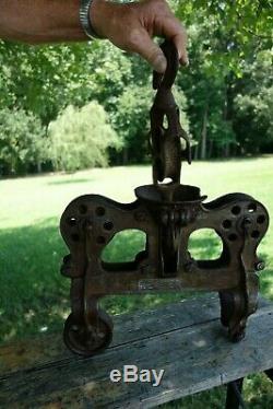 Antique Hay Trolley Pulley Carrier Cast Iron LEADER Steam Punk Vintage