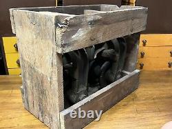 Antique Industrial Farm Trolley Cast Iron In Original Wood Crate