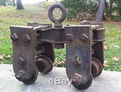 Antique Industrial Vulcan MPO Co. Cast Iron 1 Ton I Beam Hoist Trolley Pulley